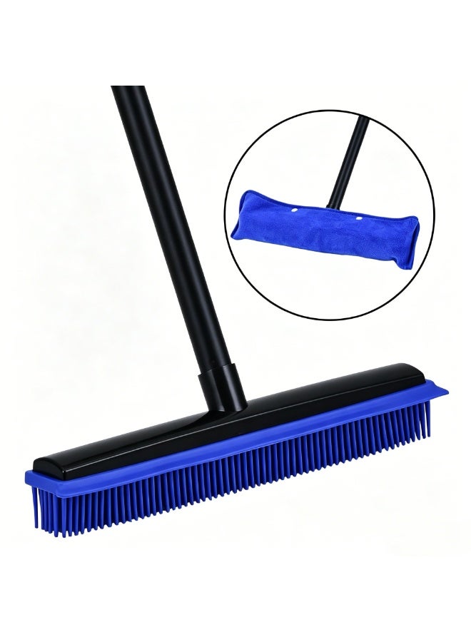 CityRiya-Long Rubber Broom for Pet Hair Removal, Carpet Rake with Squeegee for Cleaning Pet Hair, Floor Brush, Long Handle Fur Remover Rake, Pet Hair Remover with Lint Brush for Home Tile Hardwood Windows Cleaning - Image 1