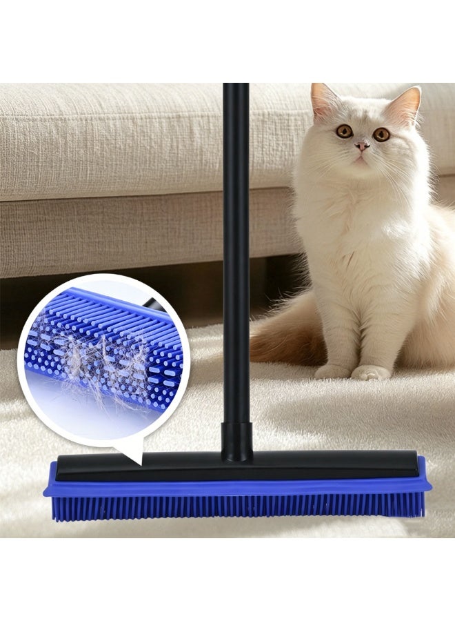CityRiya-Long Rubber Broom for Pet Hair Removal, Carpet Rake with Squeegee for Cleaning Pet Hair, Floor Brush, Long Handle Fur Remover Rake, Pet Hair Remover with Lint Brush for Home Tile Hardwood Windows Cleaning - Image 3