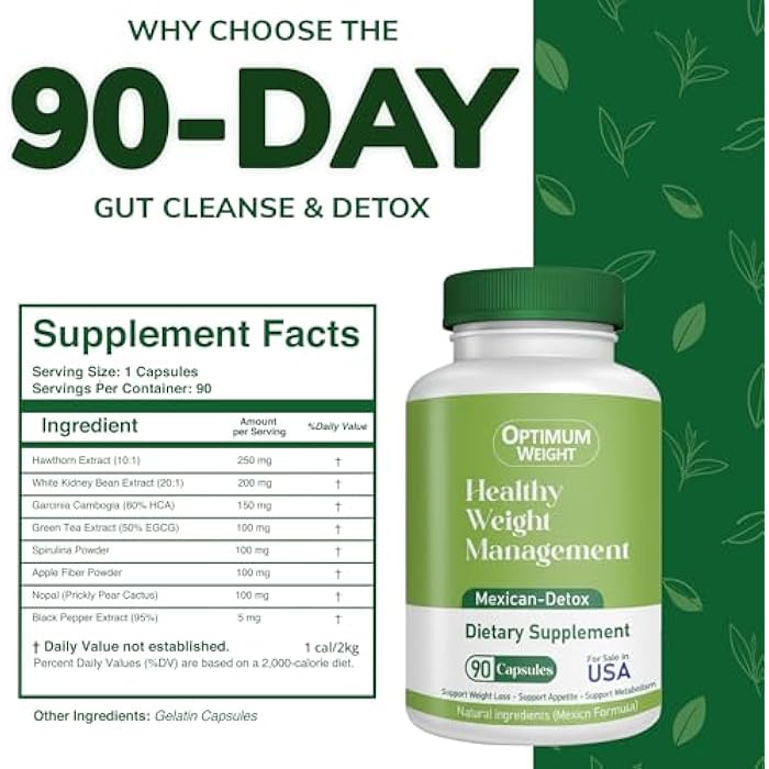 OPTIMUM WEIGHT 90 Day Gut Cleanse & Full Body Detox – Mexican Herbal Formula for Healthy Weight Management – Supports Metabolism, Digestion & Detox Balance – 90 Capsules - Image 5