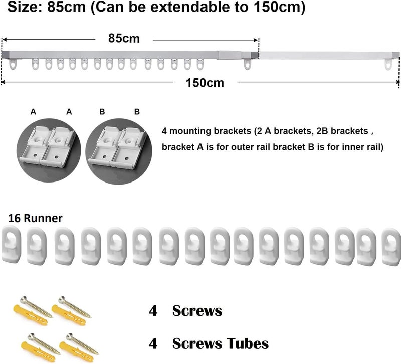 ZIVIK Retractable curtain track328in60inTopmounted Room Divider Curtain RodCeiling Rails Set with Silent Rollers and Hooks for Living aluminum alloy curtain box curtain rod White Pack Of 3 - Image 4
