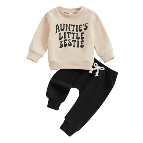SAYOO Aunties Bestie Baby Clothes Gender Neutral Baby Boy Girl Long Sleeve Sweatshirt Pullover Pant Fall Solid Color Outfit (K Black, 0-6 Months) - Image 1