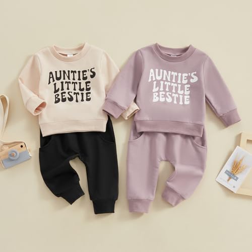 SAYOO Aunties Bestie Baby Clothes Gender Neutral Baby Boy Girl Long Sleeve Sweatshirt Pullover Pant Fall Solid Color Outfit (K Black, 0-6 Months) - Image 2