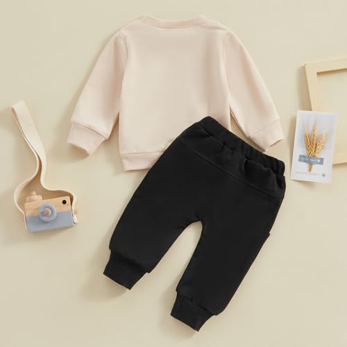 SAYOO Aunties Bestie Baby Clothes Gender Neutral Baby Boy Girl Long Sleeve Sweatshirt Pullover Pant Fall Solid Color Outfit (K Black, 0-6 Months) - Image 4