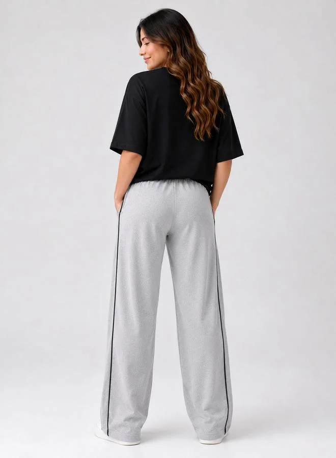 تايك تو Grey Contrast Piping Wide Leg Joggers By Gravt