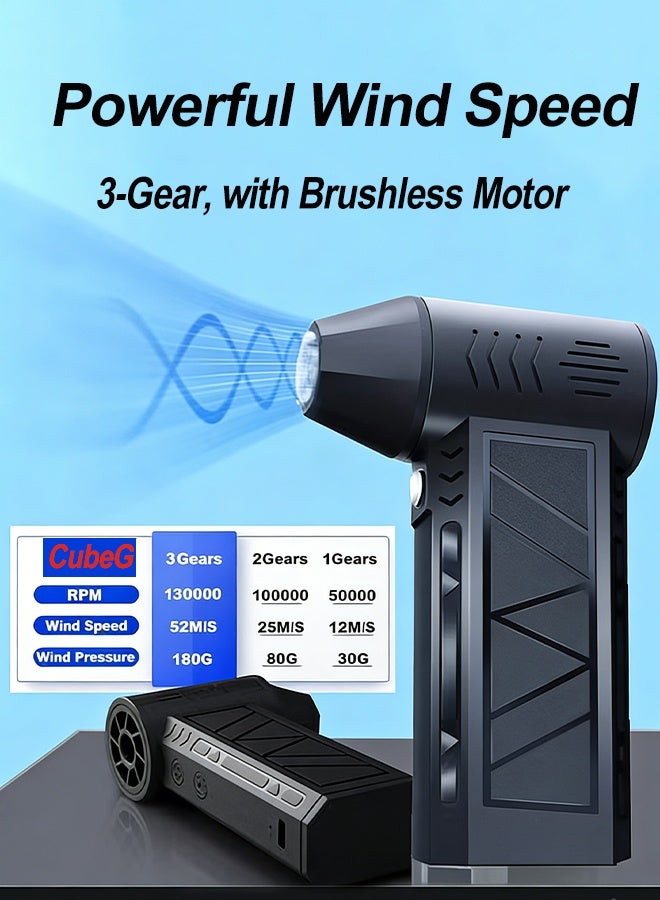 CubeG Compressed Air Duster 130000 RPM Portable Mini Jet Dry Blower,2*2500mAh 3 Speeds Adjustable Electric Air Duster With LED Light for Computer Keyboard,Outdoors,Car,Home - Image 2