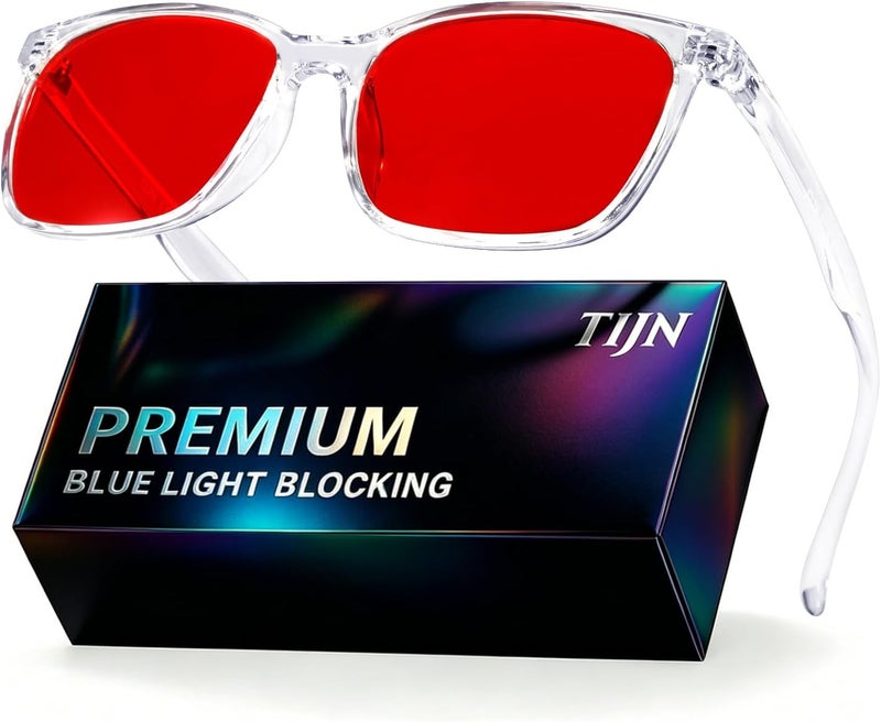 TIJN Multi-use well-engineered build Sleep Glasses for 99.9% Blue Green Light Blocking Dual AR Coatings Red Lens for Computer Gaming Reduce Eyestrain, TR90, Clear Repeated use resistant selected material - Image 1