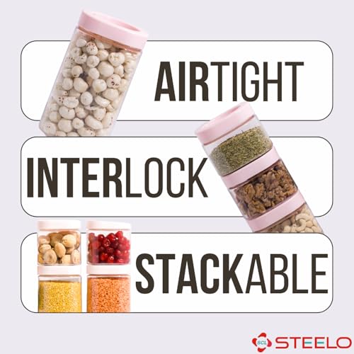 SCL Steelo Steelo Stack & Lock Plastic Kitchen Storage Square Container Set - Air Tight, Fridge safe, US FDA Approved, PET Food Grade Heavy Duty Material, BPA Free (Clear, 450 ml, Pack of 6) - Image 2
