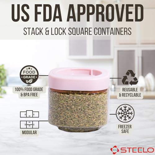 SCL Steelo Steelo Stack & Lock Plastic Kitchen Storage Square Container Set - Air Tight, Fridge safe, US FDA Approved, PET Food Grade Heavy Duty Material, BPA Free (Clear, 450 ml, Pack of 6) - Image 3