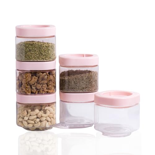 SCL Steelo Steelo Stack & Lock Plastic Kitchen Storage Square Container Set - Air Tight, Fridge safe, US FDA Approved, PET Food Grade Heavy Duty Material, BPA Free (Clear, 450 ml, Pack of 6) - Image 1