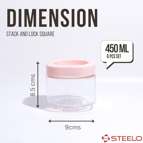 SCL Steelo Steelo Stack & Lock Plastic Kitchen Storage Square Container Set - Air Tight, Fridge safe, US FDA Approved, PET Food Grade Heavy Duty Material, BPA Free (Clear, 450 ml, Pack of 6) - Image 4