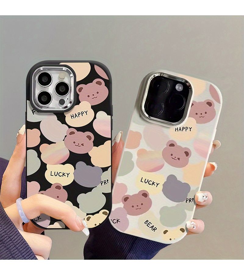Mixed Color 1 Full Screen Bear Face Soft Phone Case With Metal Lens Cover For Oppo A57 4G - Image 2