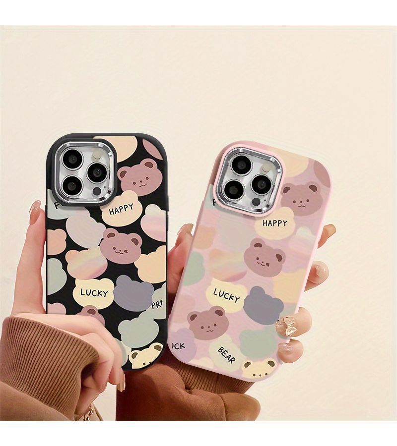 Mixed Color 1 Full Screen Bear Face Soft Phone Case With Metal Lens Cover For Oppo A57 4G - Image 1