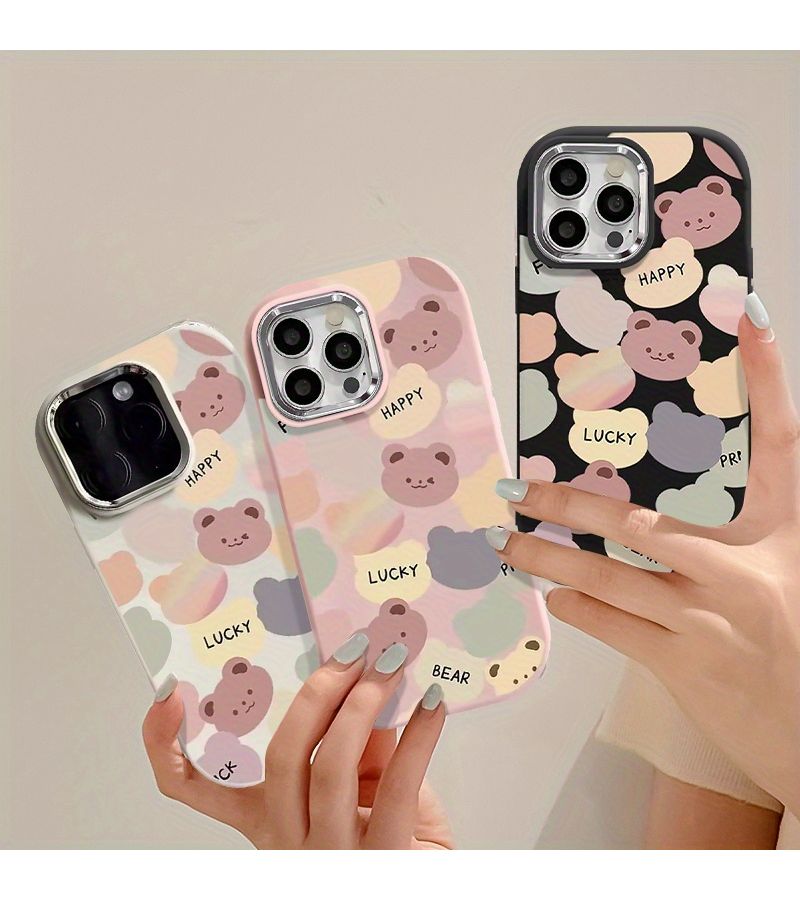 Mixed Color 1 Full Screen Bear Face Soft Phone Case With Metal Lens Cover For Oppo A57 4G - Image 4