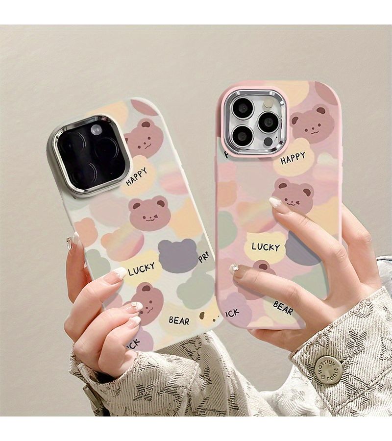 Mixed Color 1 Full Screen Bear Face Soft Phone Case With Metal Lens Cover For Oppo A57 4G - Image 3