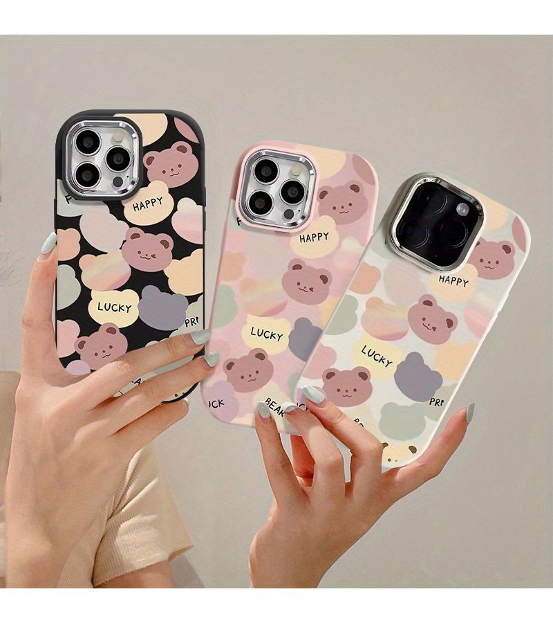 Mixed Color 1 Full Screen Bear Face Soft Phone Case With Metal Lens Cover For Oppo A57 4G - Image 5