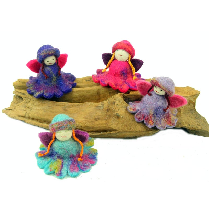 Global Crafts Hand Felted Colorful Flower Fairies - Set of 4 - Global Groove - Image 2
