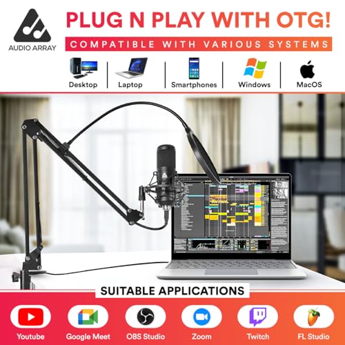 Audio Array AM-C1 USB Condenser Microphone Kit | for Podcasting, Online Meeting, Gaming, Singing & Live Streaming | Boom Arm, Pop Filter, Mic Cover, Spider Shock Mount, Tripod & 2.5M USB Cable - Image 3