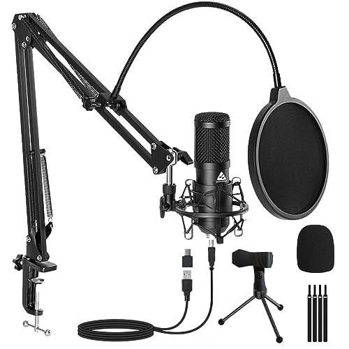 Audio Array AM-C1 USB Condenser Microphone Kit | for Podcasting, Online Meeting, Gaming, Singing & Live Streaming | Boom Arm, Pop Filter, Mic Cover, Spider Shock Mount, Tripod & 2.5M USB Cable - Image 1