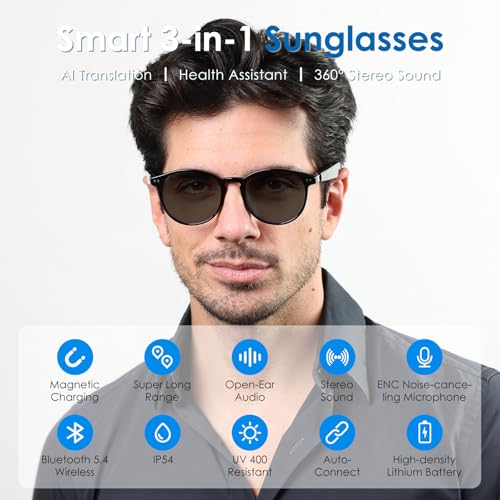 GetD AI Glasses for Men & Women, Smart Glasses Powered by ChatGPT, AI Real-time Translation with 147 Languages, Open Ear Bluetooth Glasses with Photochromic Lens for Daily Use, Travel - Image 2