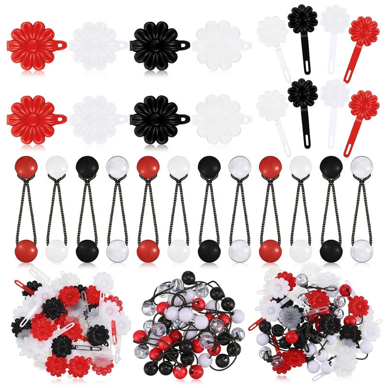 Jutom 72 Pcs Hair Barrettes Balls for Girls Self Hinge Hair Ties Bubble Accessories Set 80s 90s Bow Flower Plastic Clips for Baby ToddlerBlack White Clear Red