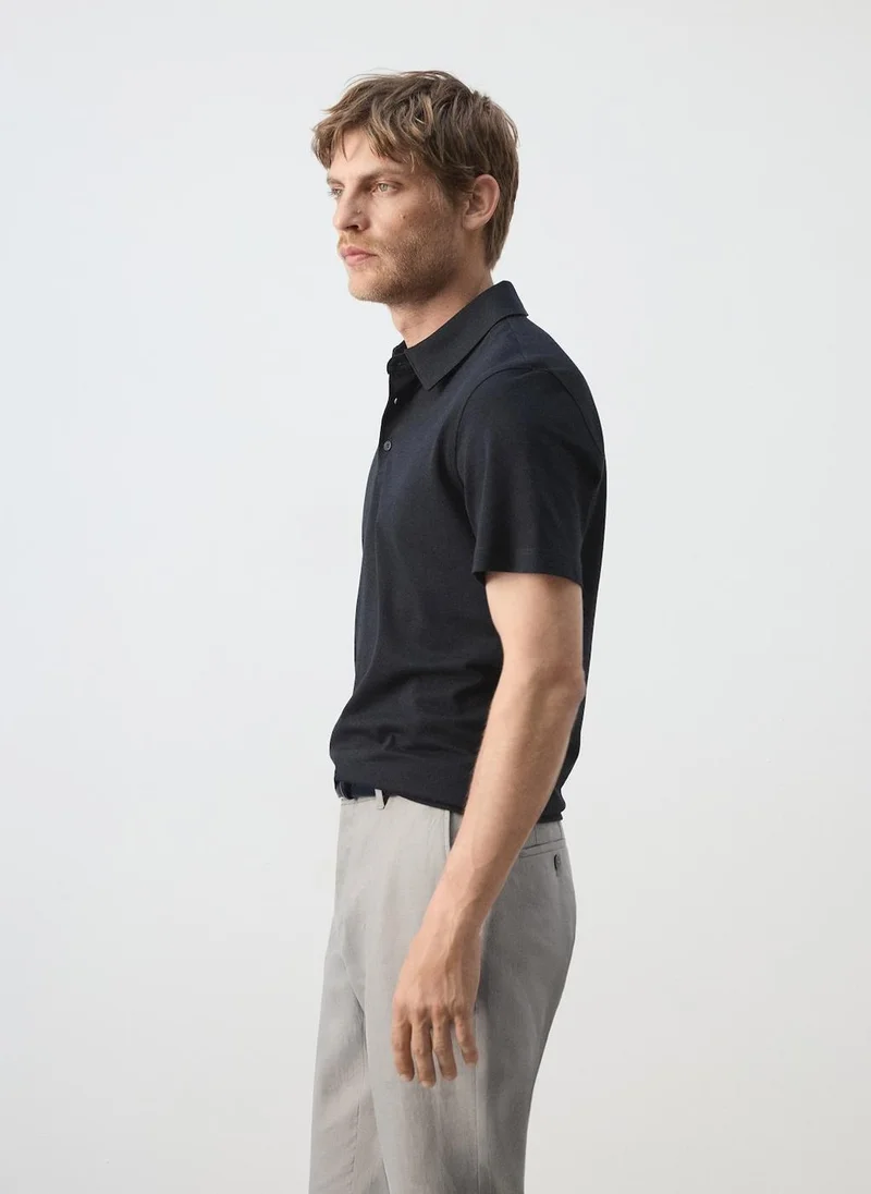 Mango Man 56-NAVY Slim-Fit Cotton-Piqué Polo Shirt for Men | Best Price UAE