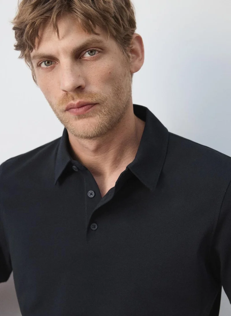 Mango Man 56-NAVY Slim-Fit Cotton-Piqué Polo Shirt for Men | Best Price UAE