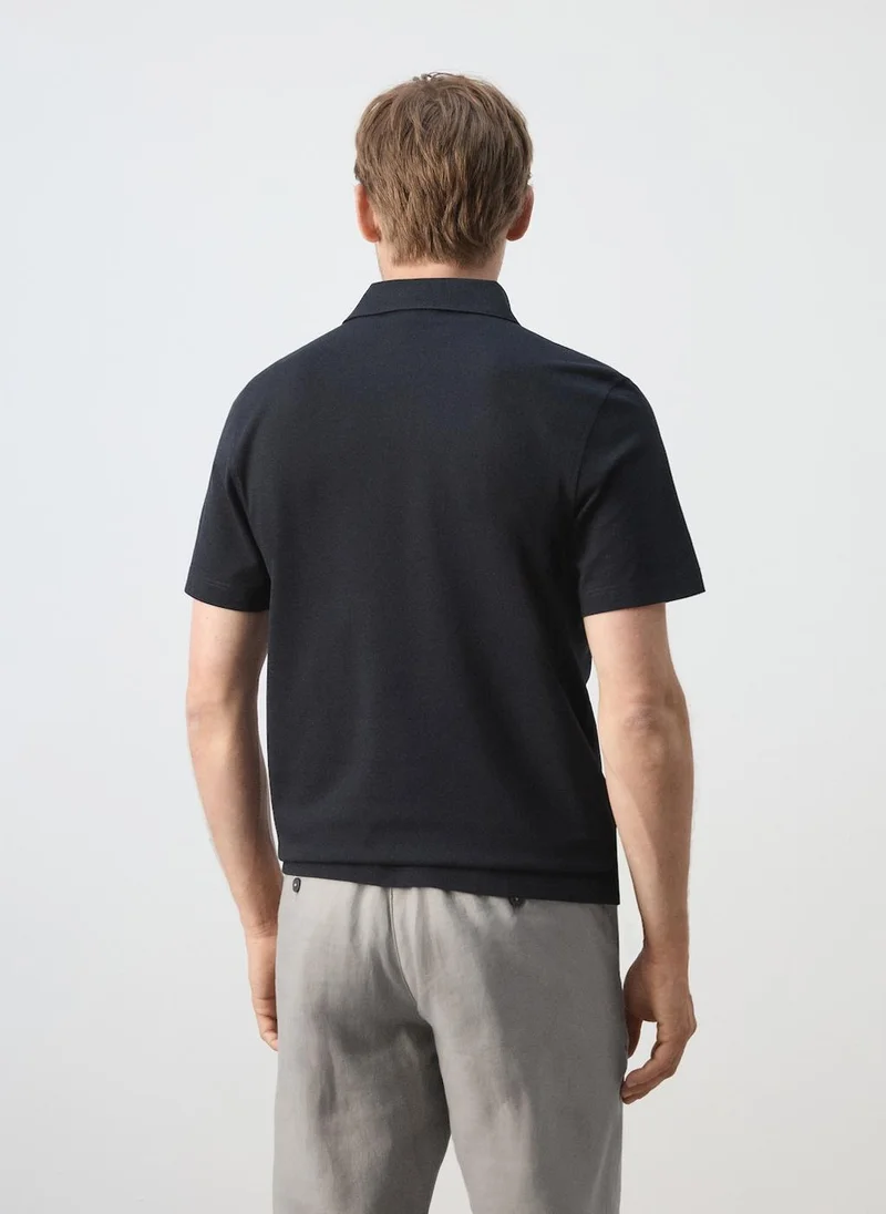 Mango Man 56-NAVY Slim-Fit Cotton-Piqué Polo Shirt for Men | Best Price UAE