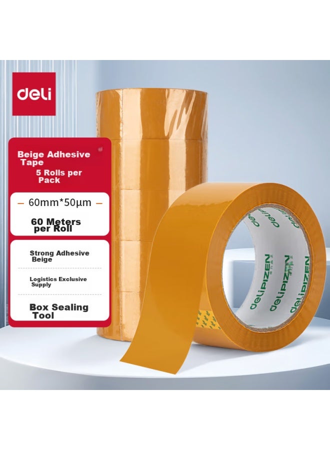 ديلي Deli Brand شريط تغليف أصفر، 60mm*60m*50μm، 5 لفات، 33977، تغليف سريع، لفة كبيرة لختم الصناديق - Image 1