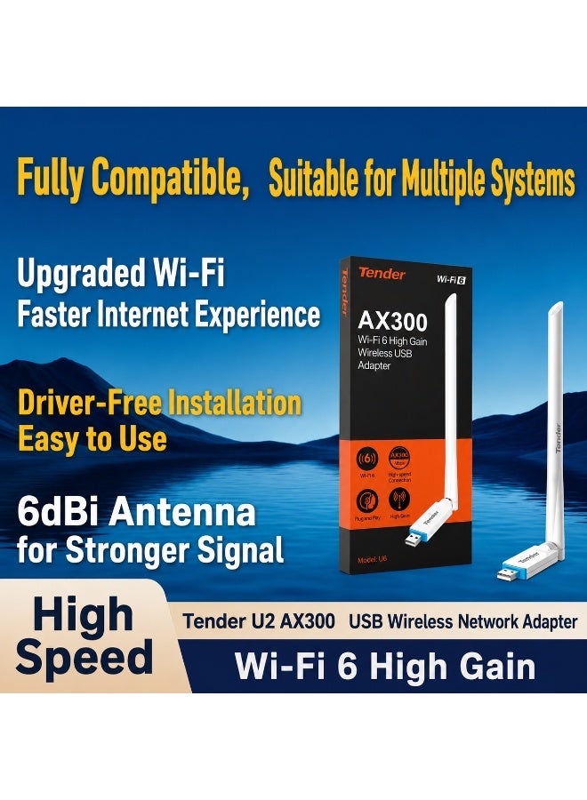 تندر محول واي فاي تندر AX300 Wi-Fi 6 USB موديل U2 | سرعة تصل إلى 286Mbps | هوائي عالي الكسب 6dBi | تثبيت بدون تعريف | USB 2.0 | متوافق مع Windows وLinux وUOS - Image 3