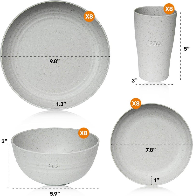 SWEVEN Wheat Straw Dinnerware Sets | Unbreakable Dinnerware Sets | Dishwasher Microwave Safe Dinnerware | Eco Friendly Non Breakable Dinnerware Sets | RV Outdoor Camping (Grey, Service for 8 (32 pcs)) - Image 2