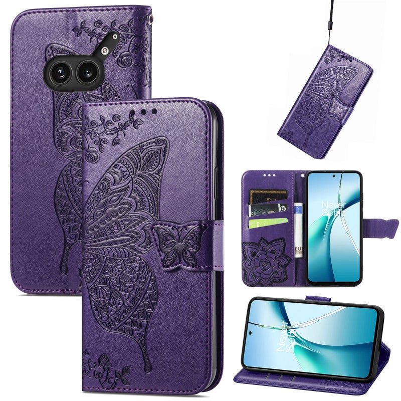 HuHa Protective Cover For Nothing Phone 2a Plus Butterfly Love Flower Embossed Leather Phone Case(Purple) - Image 1