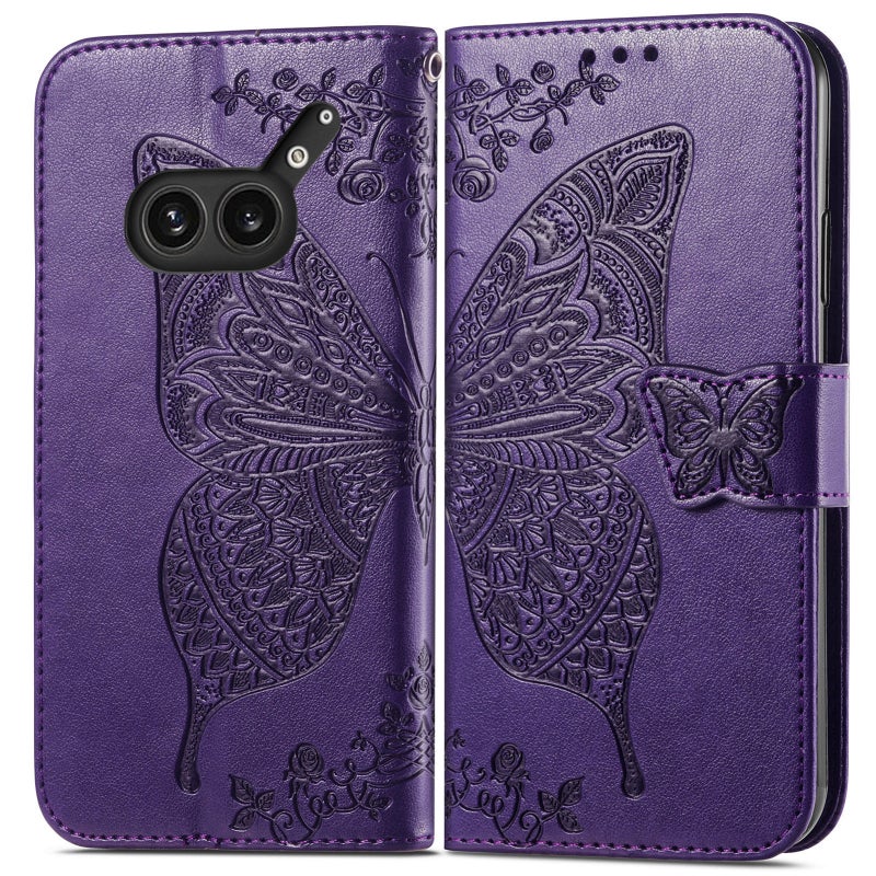 HuHa Protective Cover For Nothing Phone 2a Plus Butterfly Love Flower Embossed Leather Phone Case(Purple) - Image 2
