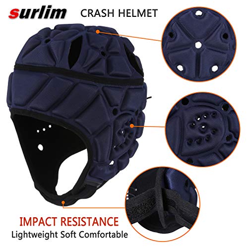 Surlim Soft Helmet for Flag Football Scrum Cap Soft Shell Helmet Rugby Headgear for Youth Adults (Navy Blue, Large) - Image 3