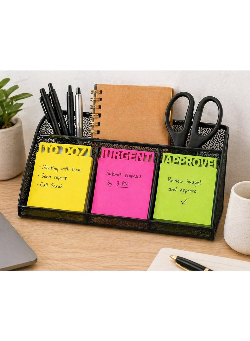 Adhesive Die Cut Sticky Notes Memo Set, (To Doz, Urgent, Approve. Neon Colours, 7.5 x 7.5 cm, 3 Packs of 50 Sheets. Die-Cut Sticky Notes Set (3 Pack, 150 Sheets) Memo Pads for Office, Work, School - Image 1