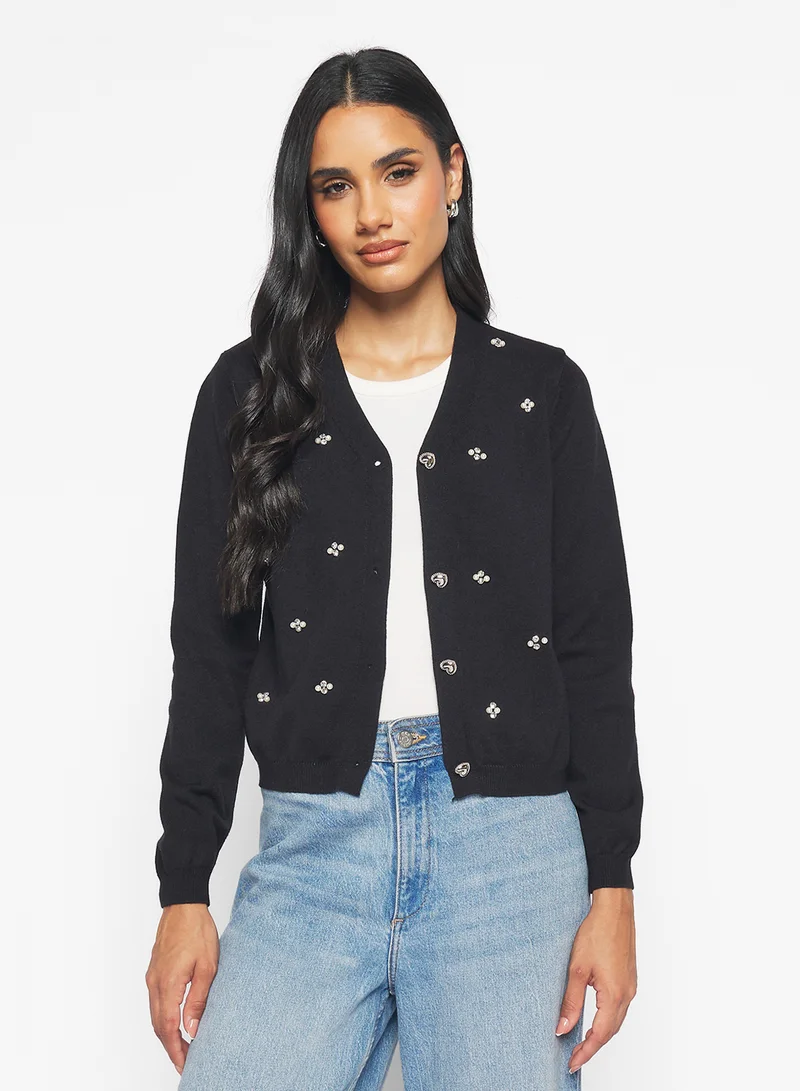 جينجر Knitted Embellished Cardigan