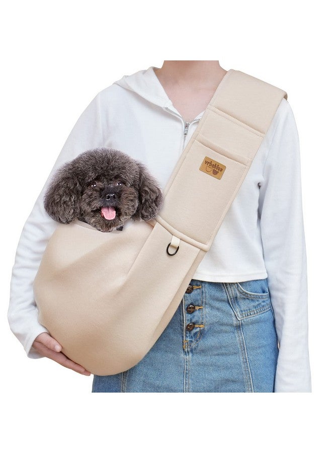 vrbabies Dog Sling Hands Free Dog Sling Carrier Adjustable Strap Dog Carrier Sling Soft Cotton Dog Carrier Bag Dog Carriers With Pocket For Travel Outdoor(Beige) - Image 1