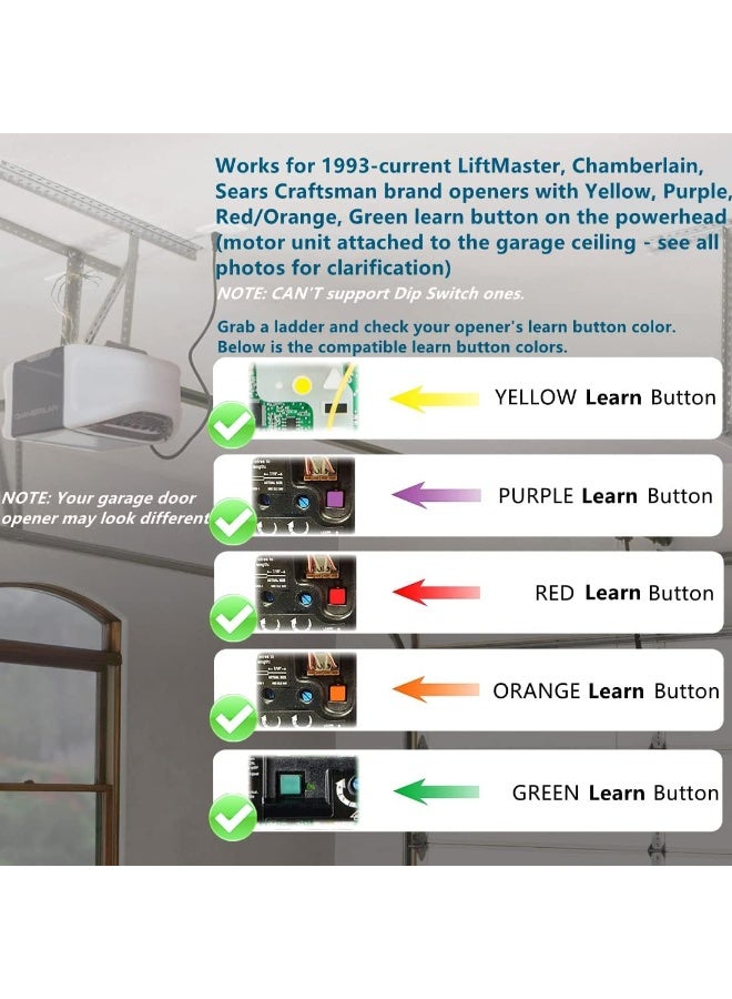 شابية جهاز تحكم عن بعد لفتح الباب لجهاز Liftmaster 893LM، جهاز تحكم عن بعد متعدد الترددات من Chamberlain Sears Craftsman مع 5 أزرار تعلم، عالمي لـ 893MAX و893LM و371LM و373LM و973LM - Image 4