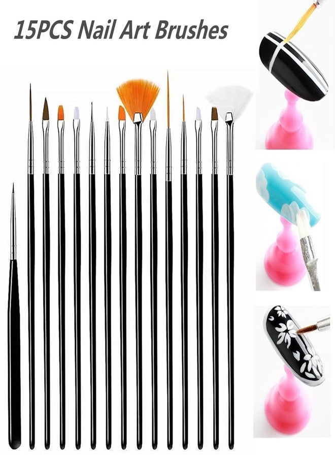 FULINJOY 20PCS Nail Art Design Tools - 15PCS Nail Art Painting Brushes (Black) with 5PCS Double-end Nail Dotting Pens - Image 5