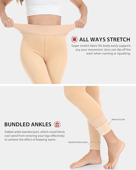 Alexvyan Ankle Length (24 to 34 Waist) Stretchable Fleece Women Warm Thick Fur Lined Fleece Winter Thermal Soft Legging Tights Stocking - Slim Fit Beige - Image 4
