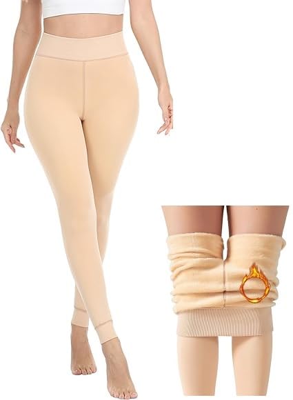 Alexvyan Ankle Length (24 to 34 Waist) Stretchable Fleece Women Warm Thick Fur Lined Fleece Winter Thermal Soft Legging Tights Stocking - Slim Fit Beige - Image 1