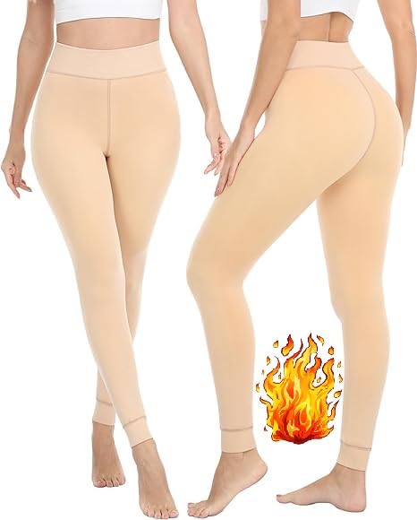 Alexvyan Ankle Length (24 to 34 Waist) Stretchable Fleece Women Warm Thick Fur Lined Fleece Winter Thermal Soft Legging Tights Stocking - Slim Fit Beige - Image 3