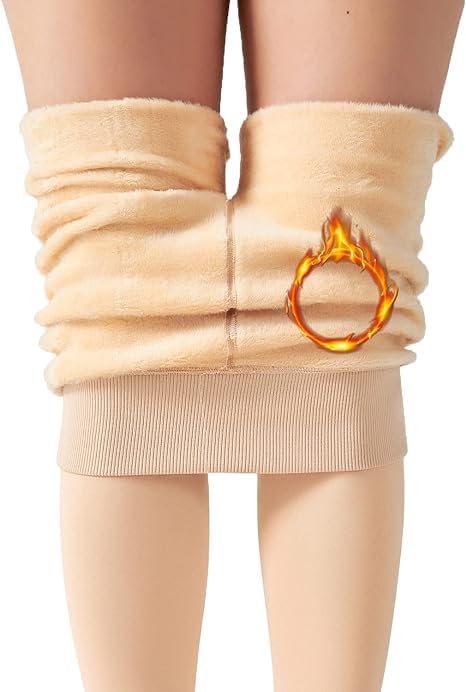 Alexvyan Ankle Length (24 to 34 Waist) Stretchable Fleece Women Warm Thick Fur Lined Fleece Winter Thermal Soft Legging Tights Stocking - Slim Fit Beige - Image 5