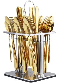 Berger 24 piece silverware flatware cutlery set with square stand, stainless steel includes 6 knife, 6 fork, 6 tea spoon, 6 dinner spoon, mirror polished, dishwasher safe  - Image 1