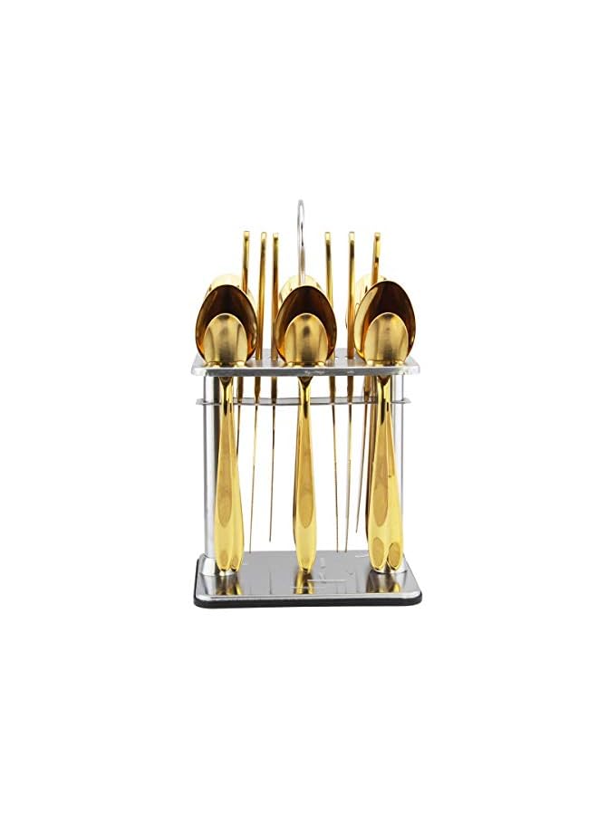 Berger 24 piece silverware flatware cutlery set with square stand, stainless steel includes 6 knife, 6 fork, 6 tea spoon, 6 dinner spoon, mirror polished, dishwasher safe - Image 2