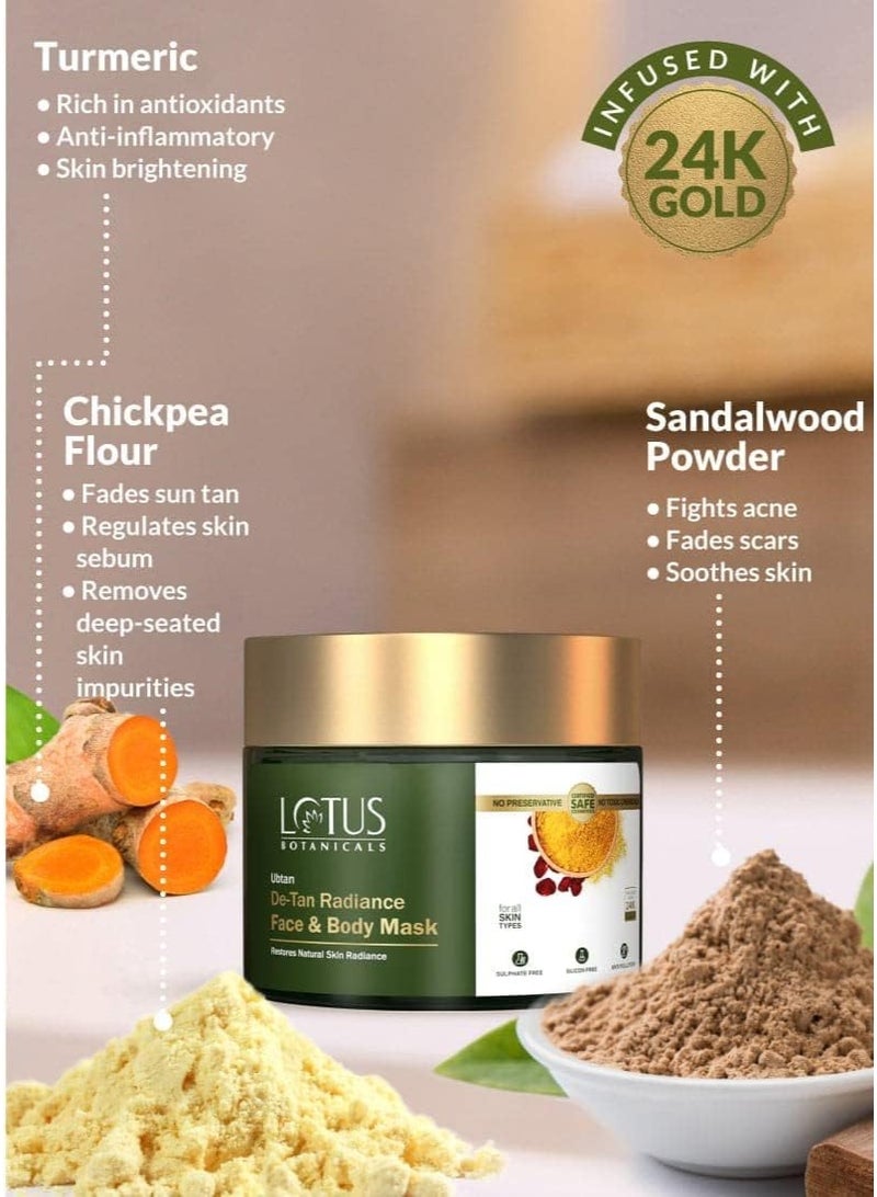 لوتس بوتنيكال غسول الوجه "لوتس بوتانيكالز" (Lotus Botanicals) بتركيبة "أوبتان" (Ubtan) لإزالة التصبغات الناتجة عن الشمس ومنح البشرة إشراقة (100 مل)، مع قناع "أوبتان" للوجه والجسم (140 جم) | معزز بذهب عيار 24 قيراطاً | لبشرة متألقة ومتجددة ومحمية من آثار الشمس | خالٍ من السيليكون - Image 4