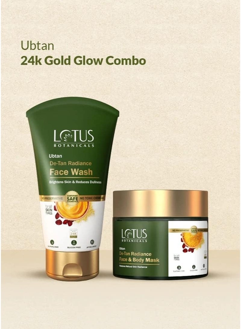 لوتس بوتنيكال غسول الوجه "لوتس بوتانيكالز" (Lotus Botanicals) بتركيبة "أوبتان" (Ubtan) لإزالة التصبغات الناتجة عن الشمس ومنح البشرة إشراقة (100 مل)، مع قناع "أوبتان" للوجه والجسم (140 جم) | معزز بذهب عيار 24 قيراطاً | لبشرة متألقة ومتجددة ومحمية من آثار الشمس | خالٍ من السيليكون - Image 3