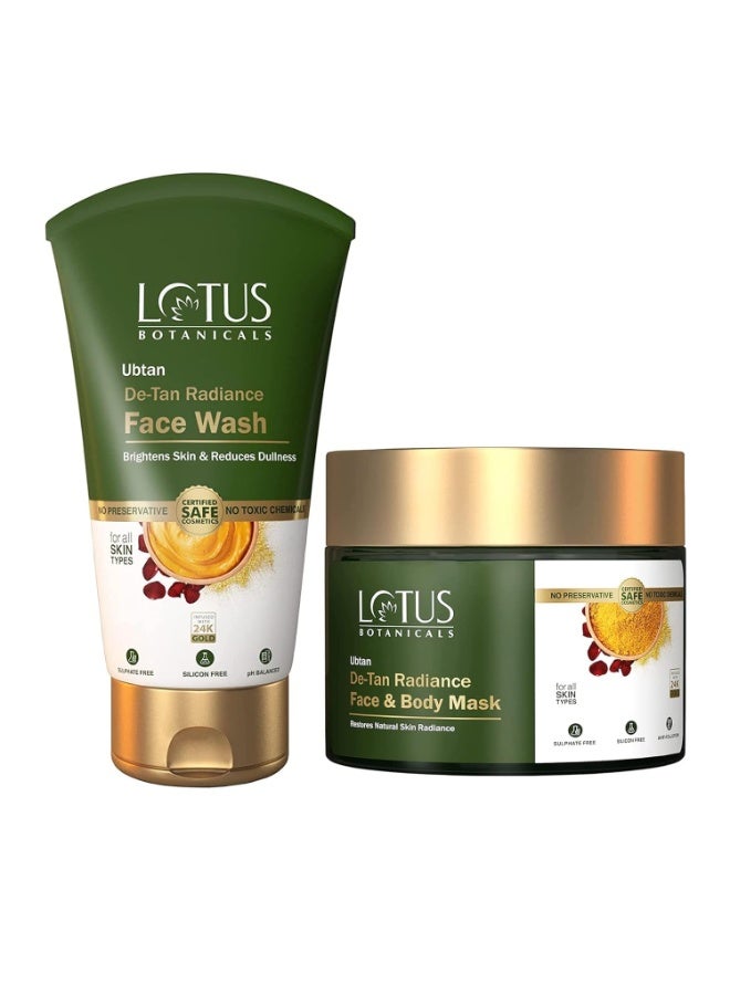 لوتس بوتنيكال غسول الوجه "لوتس بوتانيكالز" (Lotus Botanicals) بتركيبة "أوبتان" (Ubtan) لإزالة التصبغات الناتجة عن الشمس ومنح البشرة إشراقة (100 مل)، مع قناع "أوبتان" للوجه والجسم (140 جم) | معزز بذهب عيار 24 قيراطاً | لبشرة متألقة ومتجددة ومحمية من آثار الشمس | خالٍ من السيليكون - Image 2