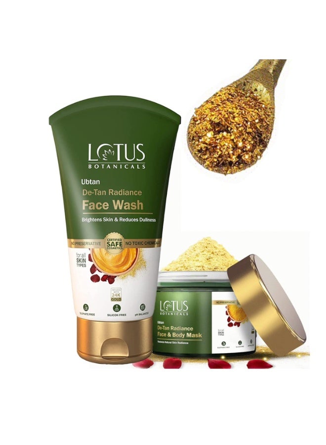 لوتس بوتنيكال غسول الوجه "لوتس بوتانيكالز" (Lotus Botanicals) بتركيبة "أوبتان" (Ubtan) لإزالة التصبغات الناتجة عن الشمس ومنح البشرة إشراقة (100 مل)، مع قناع "أوبتان" للوجه والجسم (140 جم) | معزز بذهب عيار 24 قيراطاً | لبشرة متألقة ومتجددة ومحمية من آثار الشمس | خالٍ من السيليكون - Image 1