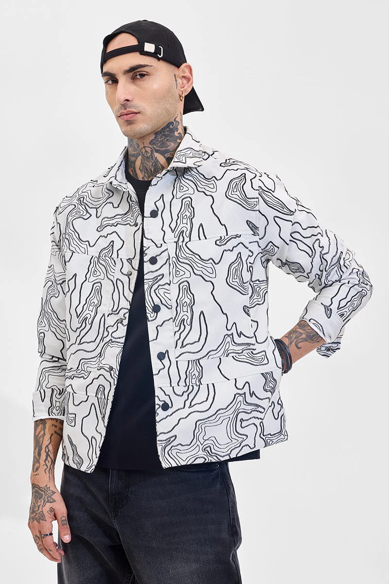 SNITCH قميص فضفاض أبيض بتصميم تجريدي