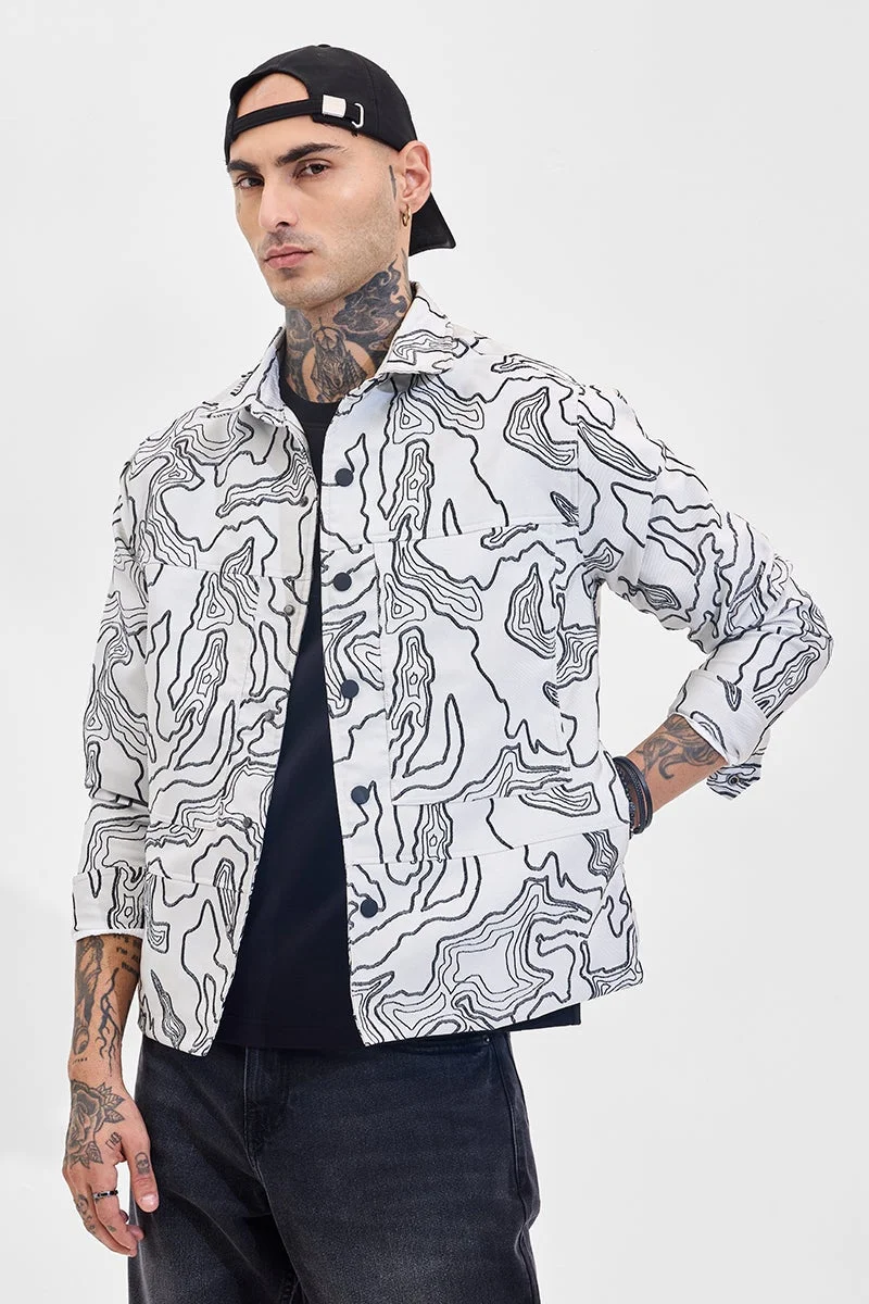 سنيتش قميص فضفاض أبيض بتصميم تجريدي